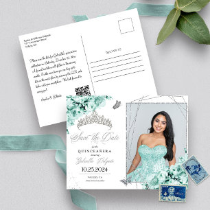 Mintgrüne silberne Tiara Quinceañera-Fotokarte Postkarte