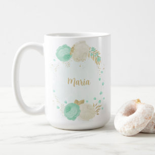 mintgrüne weiße Blumen goldene florale Hochzeit Kaffeetasse