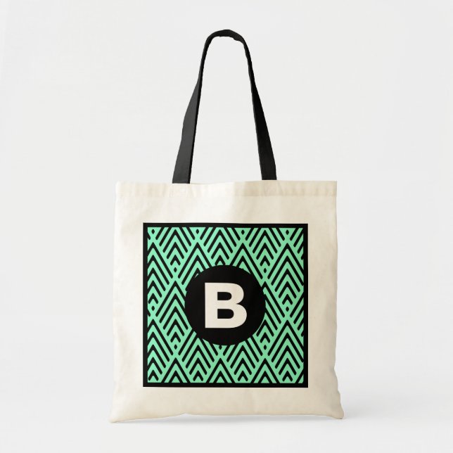 Mintgrüner trendiger Chevron-Muster-Monogramm Tragetasche (Vorne)