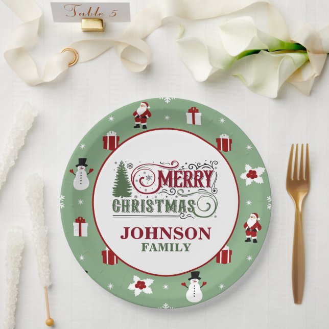 Mintgrüner Weihnachtsmann Weihnachtsessen  Pappteller (Hochzeit)