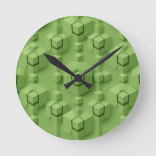 Mintgrünes 3D-isometrisches Würfelmuster Runde Wanduhr