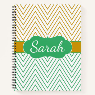 Mintgrünes Gold Chevron personalisiertes Muster Notizbuch