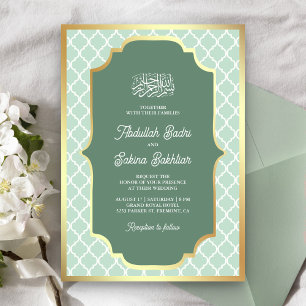 Mintgrünes Gold-Quatrefoil-Muster Muslimische Hoch Einladung