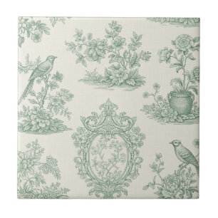Mintgrünes Toile-Blumen- und Vogel-Muster Fliese