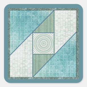 Mintgrünes und blaues Dachbodenfenster-Quiltquadra Quadratischer Aufkleber