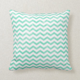 Mintgrünes und weißes Chevron-Muster Kissen