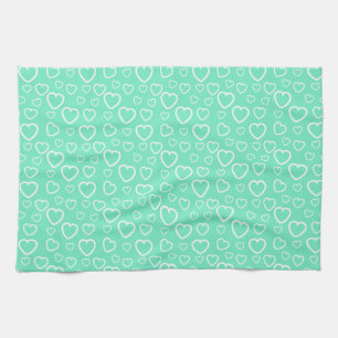 Mintgrünes und weißes Love Hearts Muster Geschirrtuch