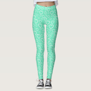 Mintgrünes und weißes Love Hearts Muster Leggings