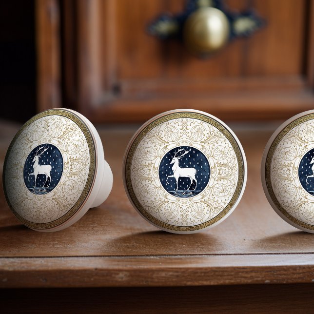 Mintons Deer British Royal Blue Gold Antler Keramikknauf (Von Creator hochgeladen)