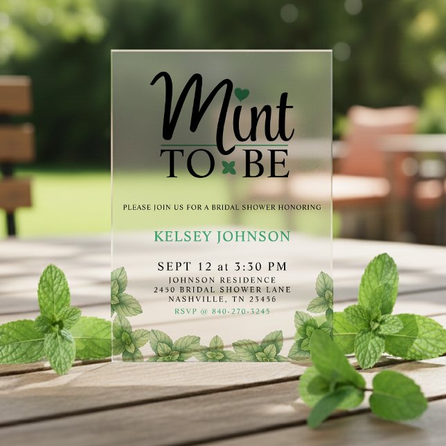 Mints Brautjungfernparty Acryleinladungen (Mint to Be Mint Leaf Bridal Shower Invitation
)