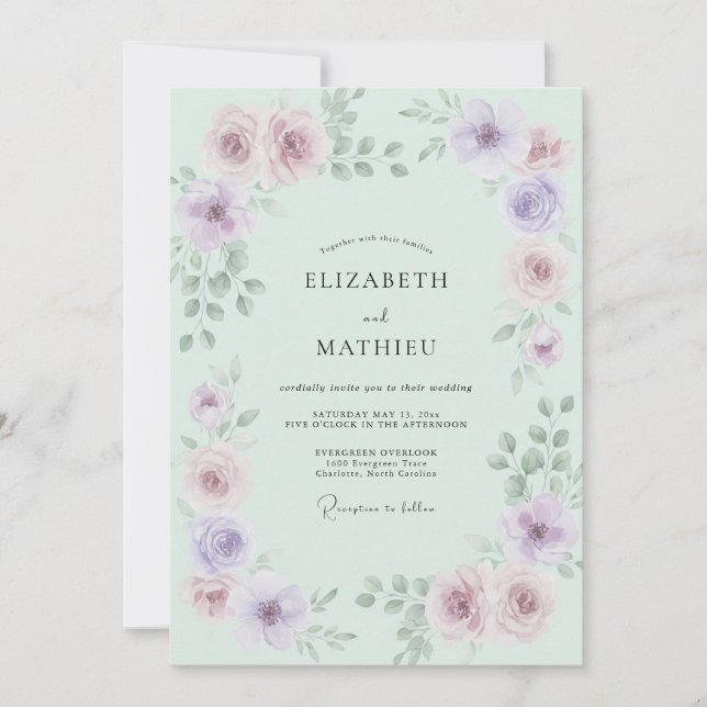 Mintsgrüne Ätherische Rosenhochzeit Einladung (Vorderseite)