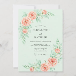 Mintsgrüne elegante Rosenhochzeit Einladung