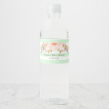 Mintstreifen Rosa Florales Etikett für Baby Shower