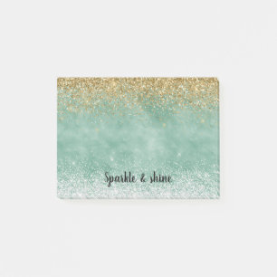 Mintweißer Glamour-Gold-Sparklinglitter Post-it Klebezettel
