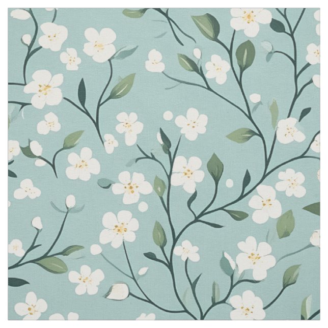 Mintweißes Blüten-Cottagecore-Muster Stoff (Muster)