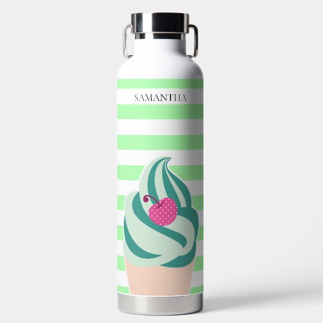 Mintwirbel Eiscreme Personalisiert gestreift Trinkflasche (Vorderseite)