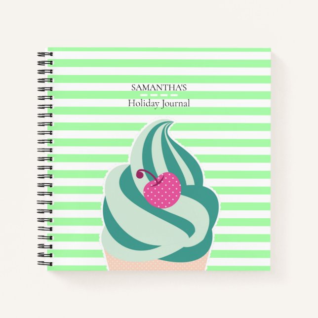 Mintwirbel Eiscreme Striptes Holiday Journal Notizbuch (Vorderseite)