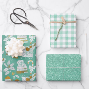 Minty Cosy Holiday Wrapping Paper Sheets Geschenkpapier Set