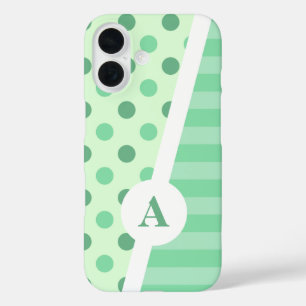 Minty Fresh Polka Dot and Strip Pattern iPhone 16 Hülle