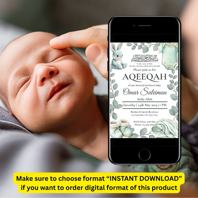 Minty Green Baby Stuff Muslim Aqiqah Einladung (Von Creator hochgeladen)