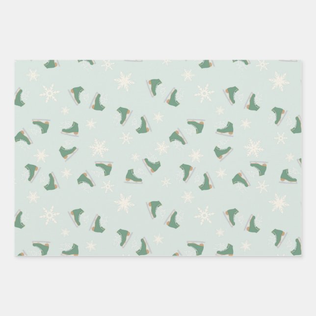 minty green ice skates geschenkpapier set (Vorderseite)
