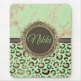 Minty Green Marble Glittery Leopard Custom Mousepad
