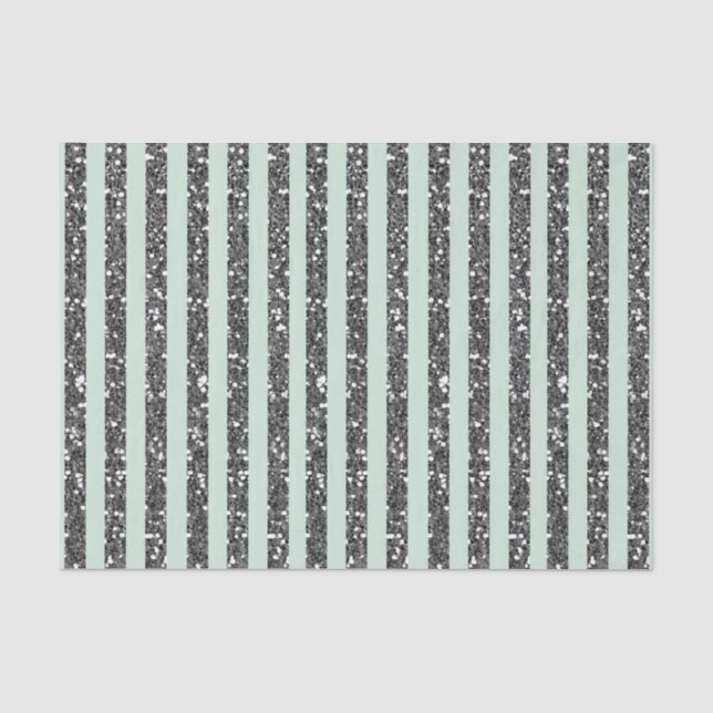 Minty Minze Green & Silver Glitzer Streifen Party Seidenpapier (Vorderseite)
