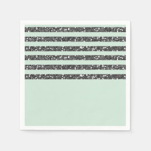 Minty Minze Green & Silver Glitzer Streifen Party Serviette