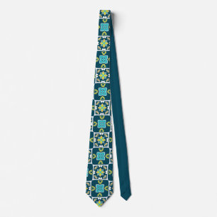 Minty und aquamarin Azulejos mit gelben Elementen  Krawatte