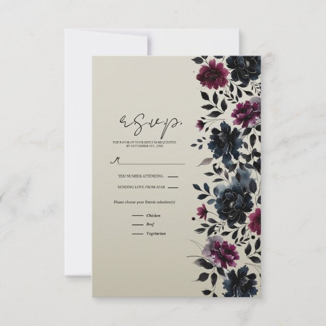 Minuit Bleu Bourgogne Inky Floral Almond RSVP (Devant)