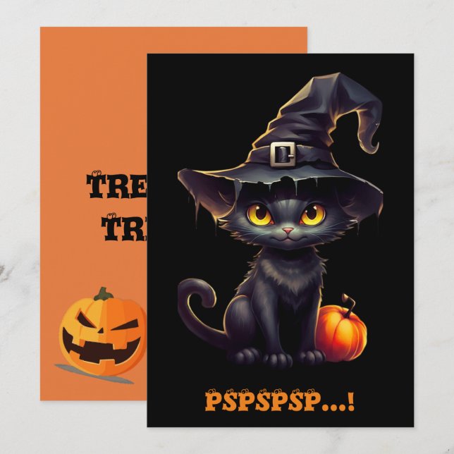 Minuit Le Chat Noir Cuisine Halloween Invitation (Devant / Derrière)