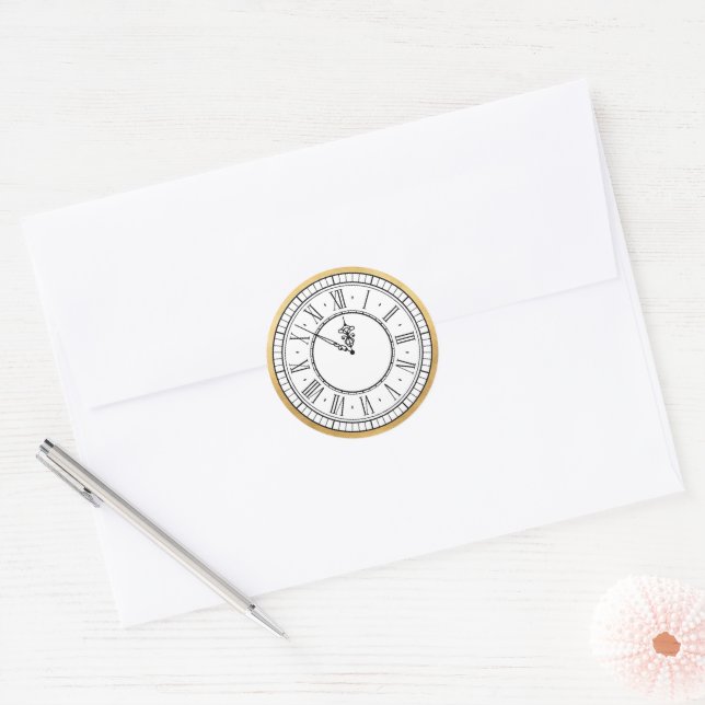 Minuit Nouvel An Horloge Classique Sticker Rond (Enveloppe)