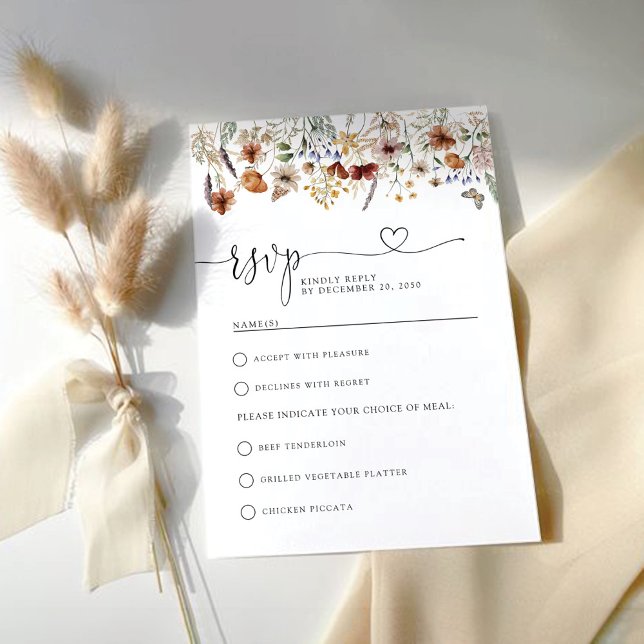 Minuscule carte RSVP de mariage Fleur sauvage (Créateur téléchargé)
