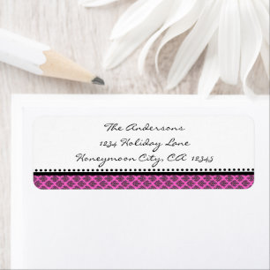 Minuscule Damas noir & Étiquettes de adresse rose 