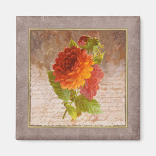 Minuscule Vintage floral imprimé Zinnia Magnet