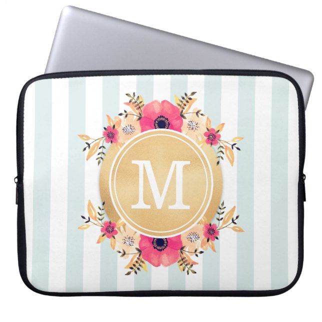 Minusstreifen Wasserfarbige Blume Imitate Gold Mon Laptopschutzhülle (Vorderseite)