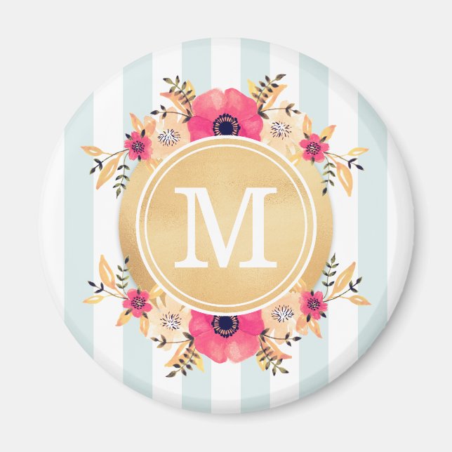 Minusstreifen Wasserfarbige Blume Imitate Gold Mon Magnet (Vorne)