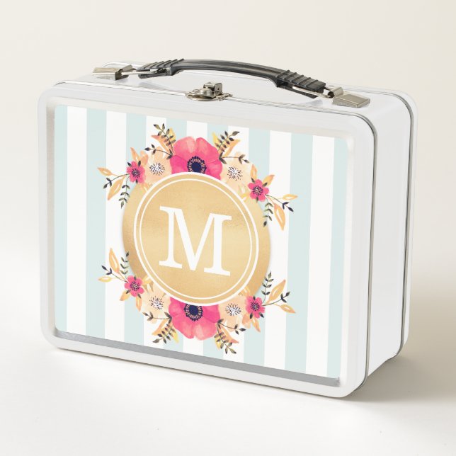 Minusstreifen Wasserfarbige Blume Imitate Gold Mon Metall Lunch Box (Vorderseite)