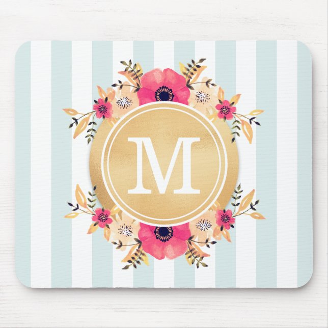 Minusstreifen Wasserfarbige Blume Imitate Gold Mon Mousepad (Vorne)