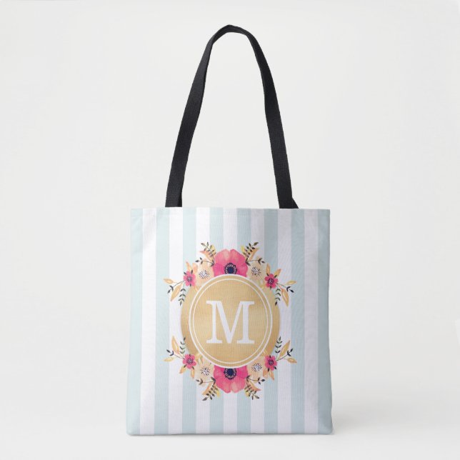 Minusstreifen Wasserfarbige Blume Imitate Gold Mon Tasche (Vorderseite)