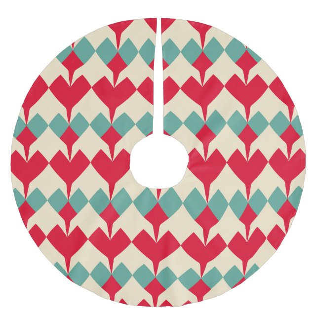 Minz blau, rote Herzen Kachelmuster. Polyester Weihnachtsbaumdecke (Vorderseite)