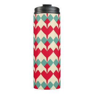 Minz blau, rote Herzen Kachelmuster. Thermosbecher