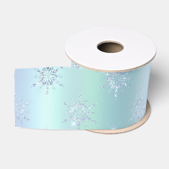 Minz Blue Christmas Snowflakes Ripsband (Spule)