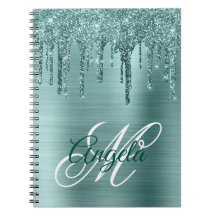 Minz-Bürstet-Folie-Glitter-Tropfen-Fancy-Monogramm