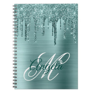 Minz-Bürstet-Folie-Glitter-Tropfen-Fancy-Monogramm Notizblock