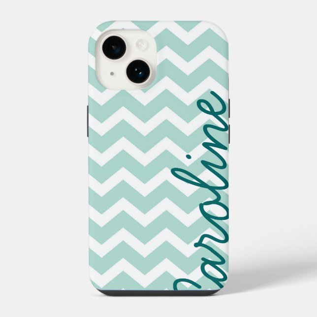 Minz-Chevron-Monogramm iPhone 14 Hülle (Rückseite)