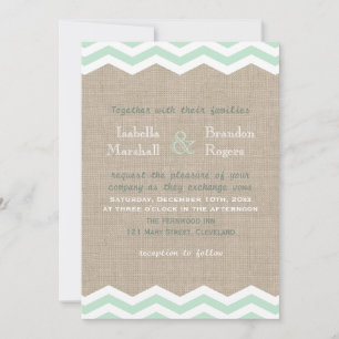 Minz-Chevrons auf Jute-Hochzeitseinladung Einladung