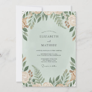 Minz-Elfenbein-Laub-Eukalyptus-Hochzeit Einladung