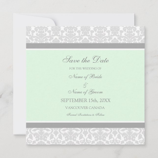 Minz Gray Wedding Save the Date Card (Vorderseite)