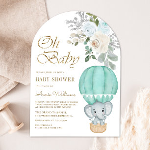 Minz-Heißluftballon-Elefant-Bogen-Baby-Party Einladung